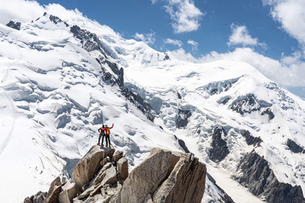 Climbers on the Cosmiques ridge, Chamonix