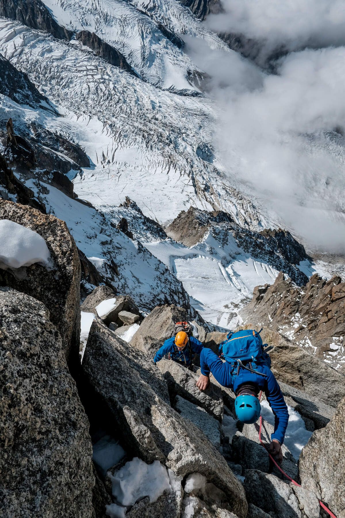 Cosmiques Ridge with Chamex guides, Aiguille du Midi, Chamonix.
