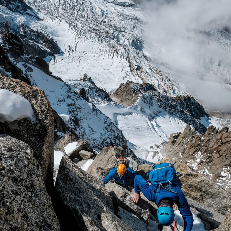Cosmiques Ridge with Chamex guides, Aiguille du Midi, Chamonix.