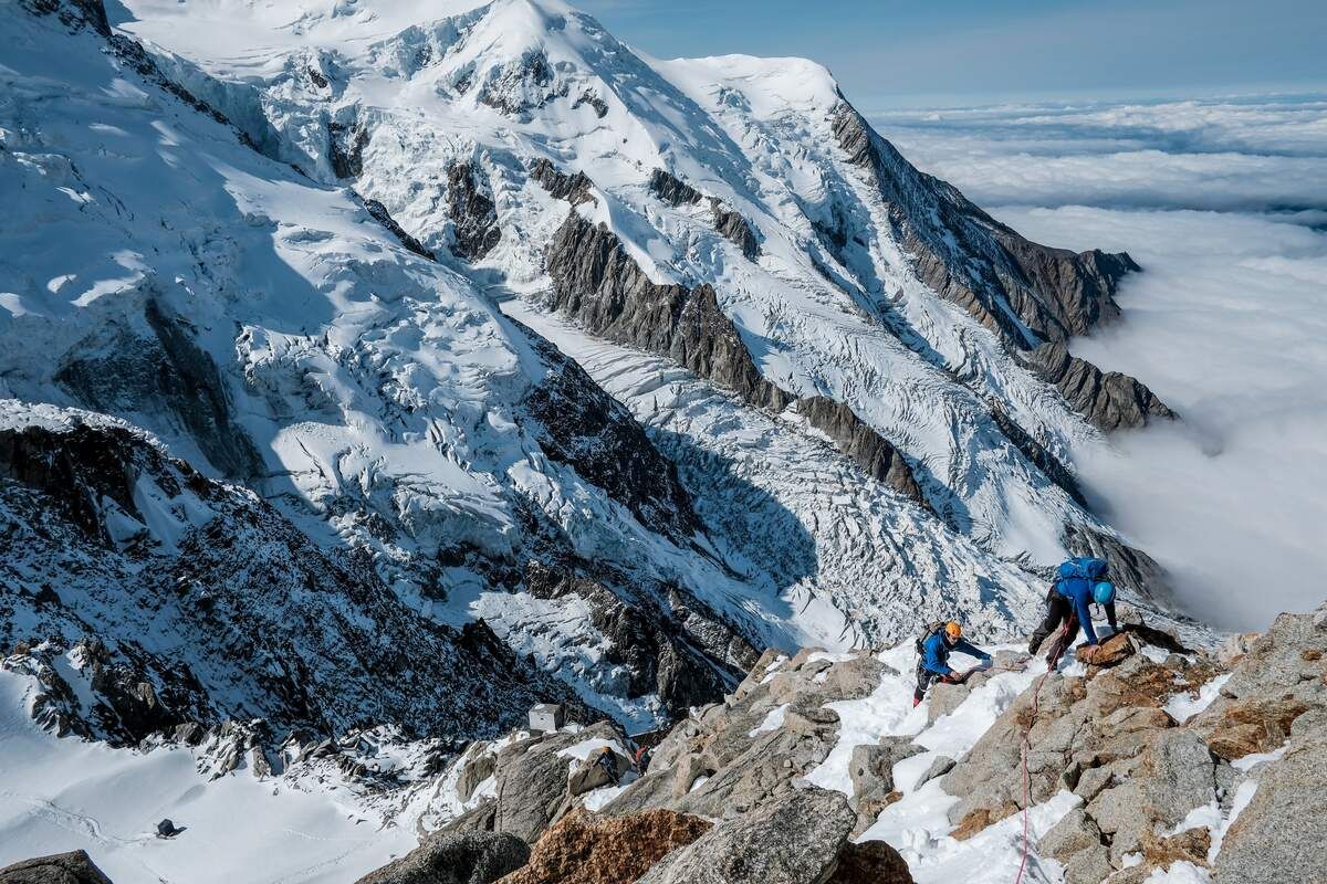 Start of the Cosmiques Ridge, Aiguille du Midi, Chamonix