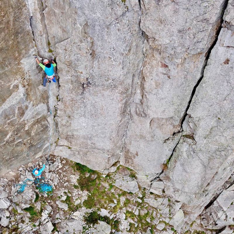 UIAGM guide leading a pitch on Frison Roche, Brevent, Chamonix