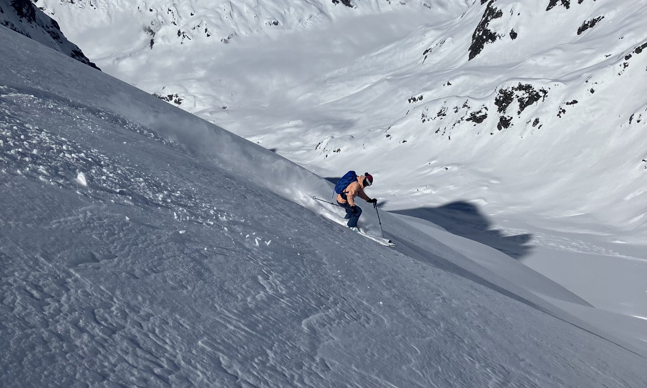 Practicing the ski turns on the Chamonix off-piste performance ski course