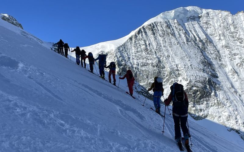 Skiers on the guides Haute Route ski tour from Chamonix to Zermatt with Chamonix Experience.