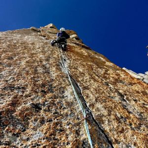 Multi-pitch granite climbing on Chandelle du Tacul