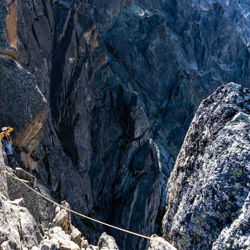 Alpinist on Papillons Ridge, Chamonix Aiguilles Rouges