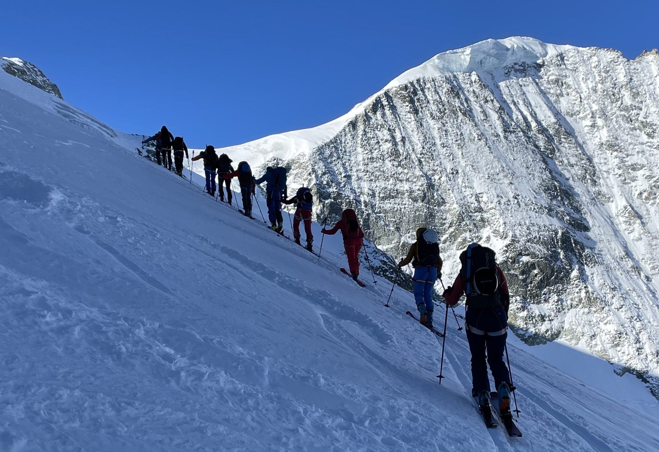 Skiers on the guides Haute Route ski tour from Chamonix to Zermatt with Chamonix Experience.