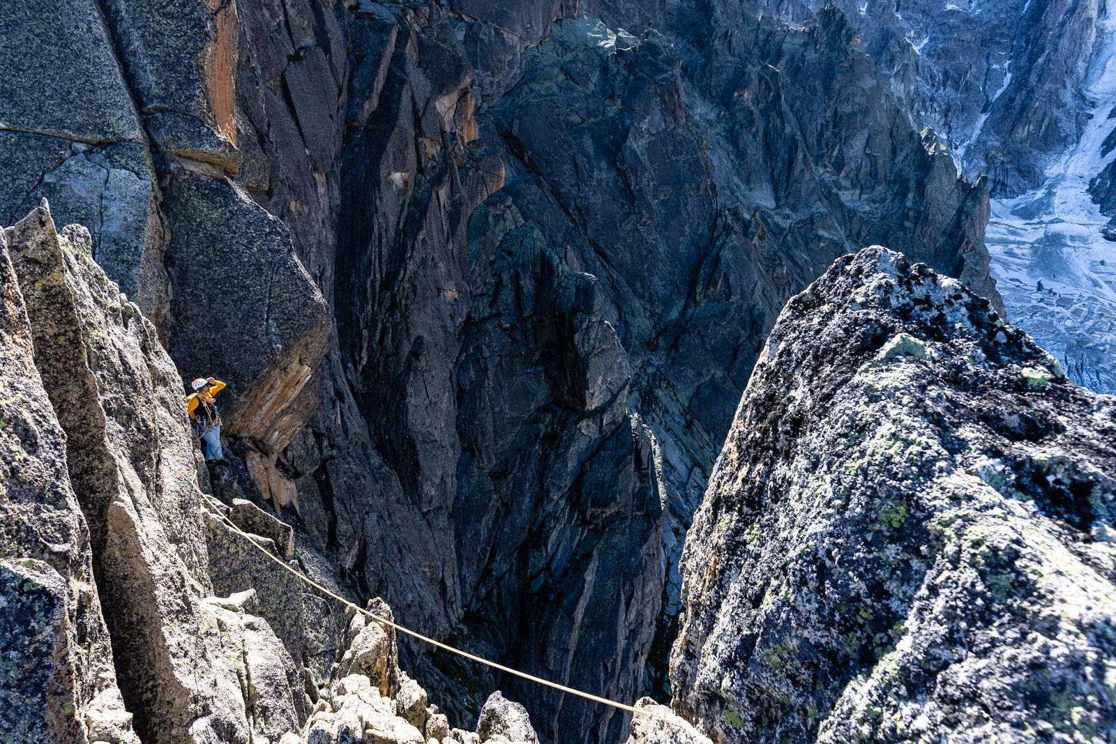 Alpinist on Papillons Ridge, Chamonix Aiguilles Rouges