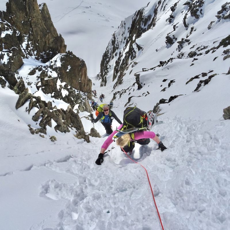 Climbing up the col du Passon on the Grande Lui Haute Route guided ski tour with Chamex guides.