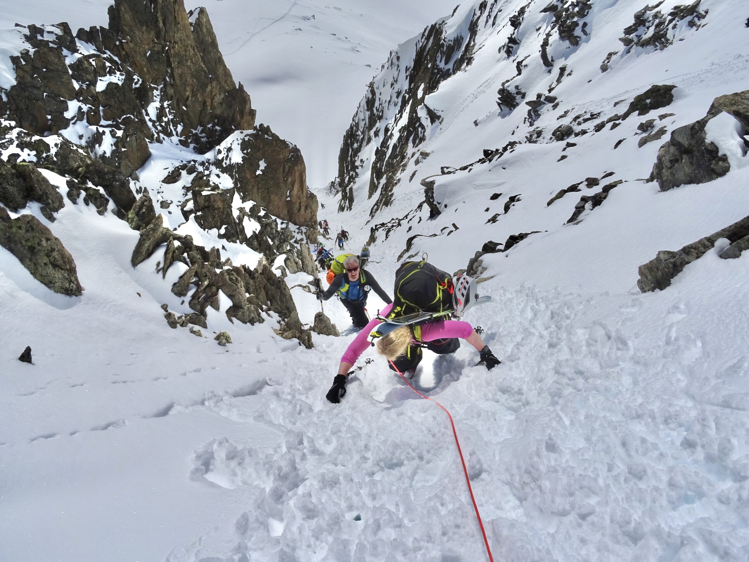 Climbing up the col du Passon on the Grande Lui Haute Route guided ski tour with Chamex guides.